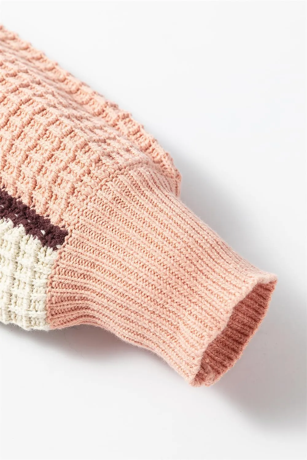 Women Waffle Knit Sweaters Casual Color Block Long Sleeve Oversize Comfy Hoodies Pullover Tops