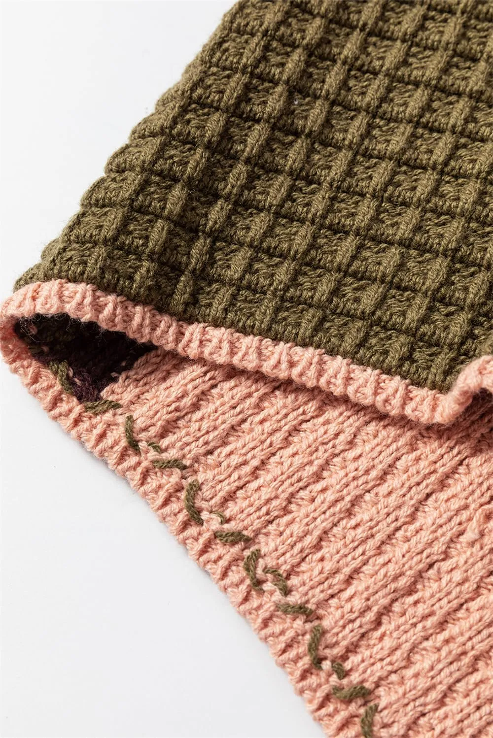 Women Waffle Knit Sweaters Casual Color Block Long Sleeve Oversize Comfy Hoodies Pullover Tops