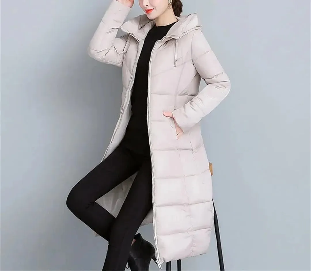 Women Warm Thicken Cotton Mid-Length Parkas Coat Winter Ladies Cotton Padded Jacket Hooded Parkas