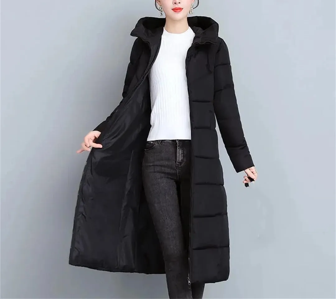 Women Warm Thicken Cotton Mid-Length Parkas Coat Winter Ladies Cotton Padded Jacket Hooded Parkas