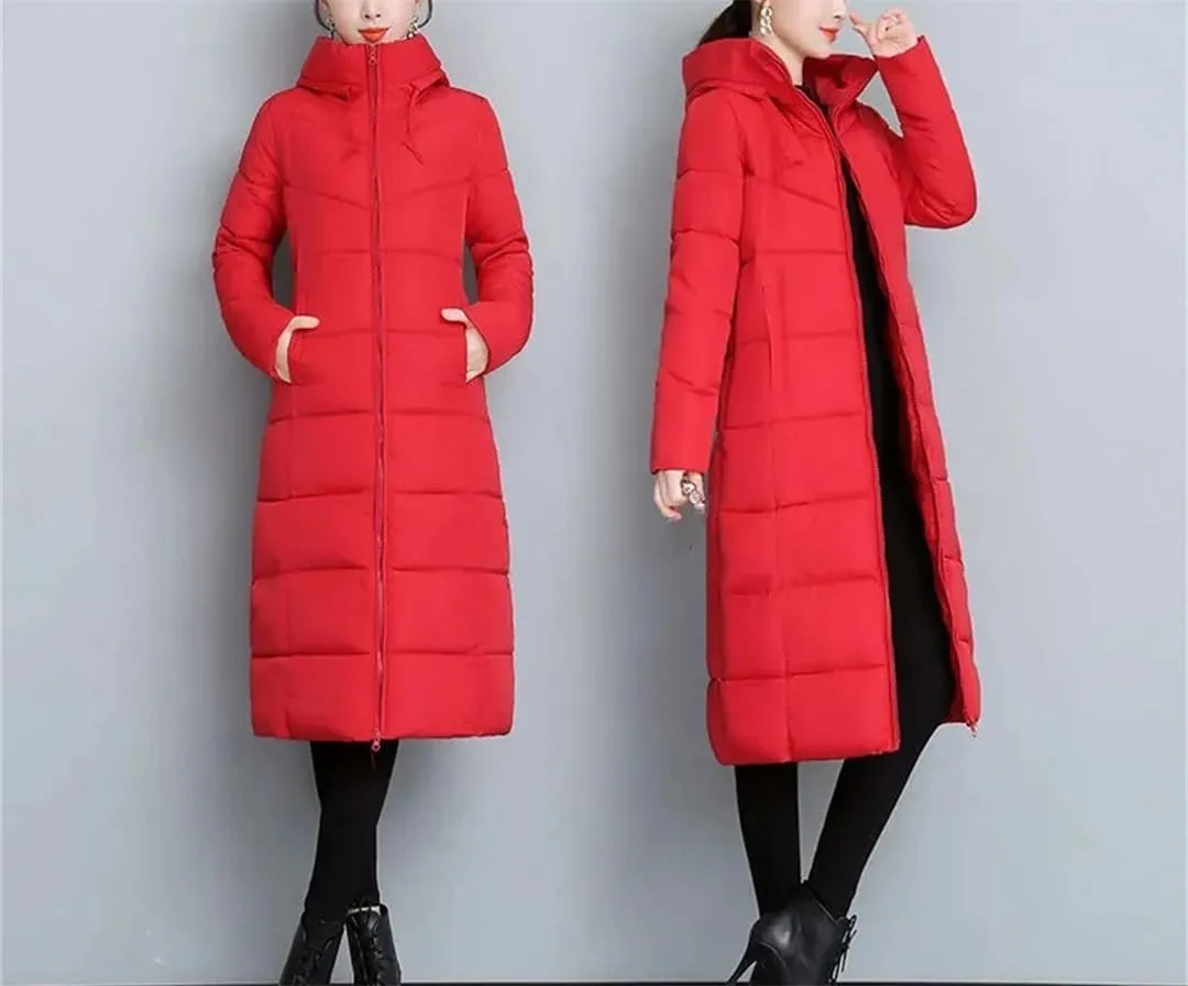 Women Warm Thicken Cotton Mid-Length Parkas Coat Winter Ladies Cotton Padded Jacket Hooded Parkas