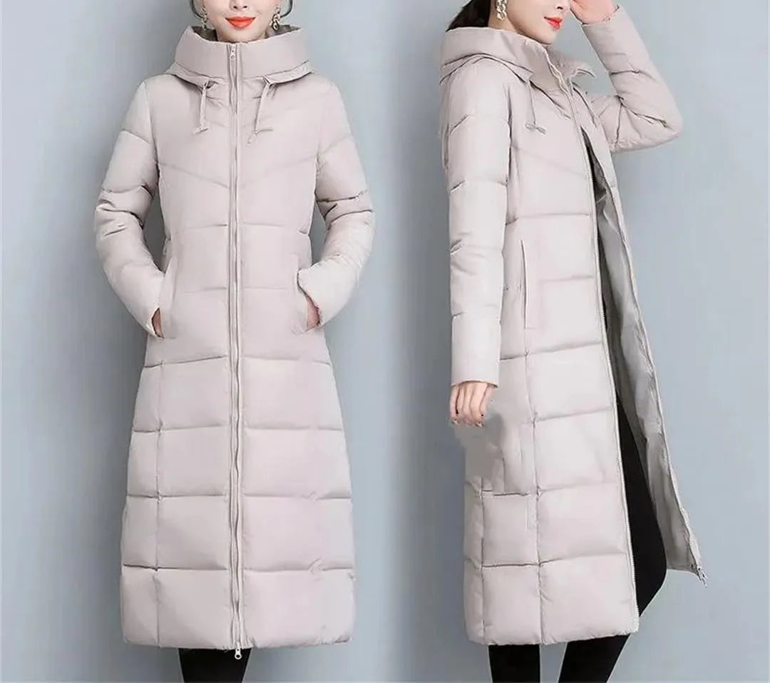 Women Warm Thicken Cotton Mid-Length Parkas Coat Winter Ladies Cotton Padded Jacket Hooded Parkas