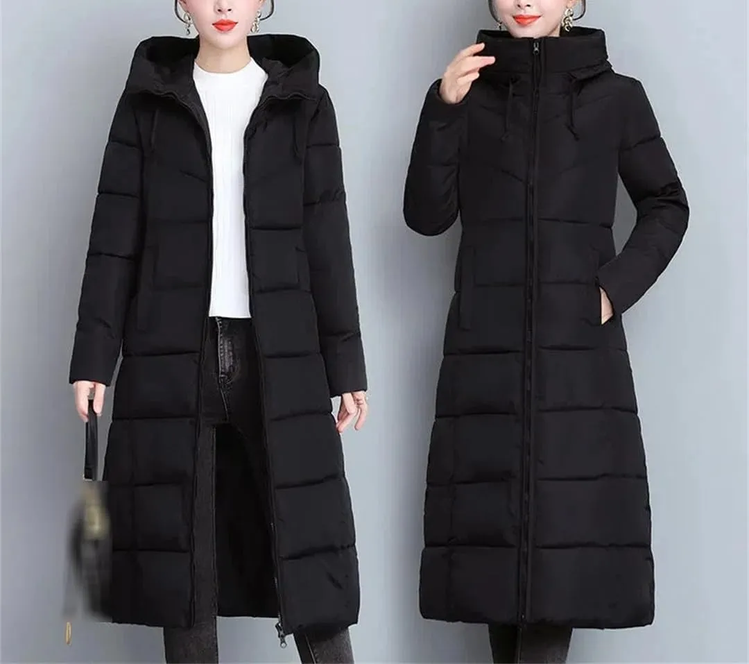 Women Warm Thicken Cotton Mid-Length Parkas Coat Winter Ladies Cotton Padded Jacket Hooded Parkas