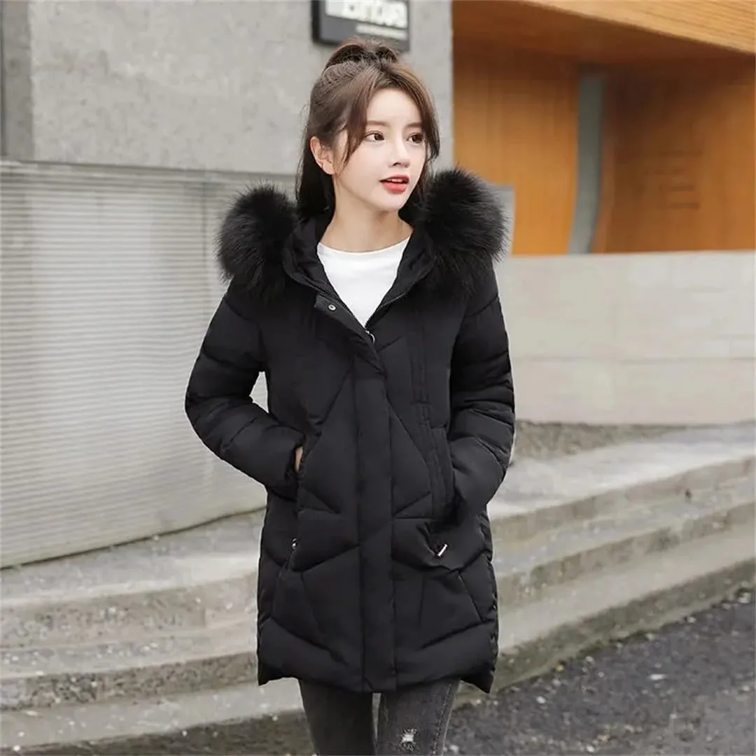 Women Winter Mid Long Loose Hooded Cotton Padded Coat Thicken Warm Outwear Parkas