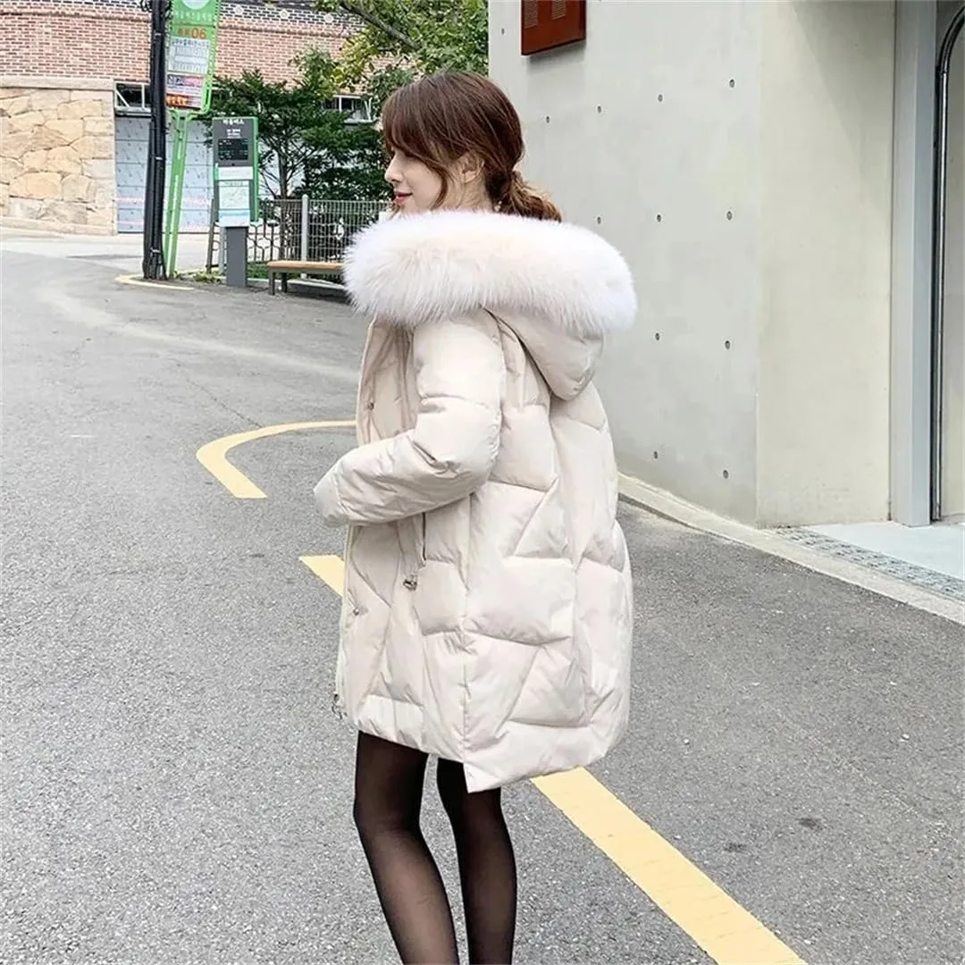 Women Winter Mid Long Loose Hooded Cotton Padded Coat Thicken Warm Outwear Parkas