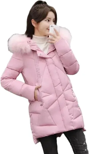 Women Winter Mid Long Loose Hooded Cotton Padded Coat Thicken Warm Outwear Parkas