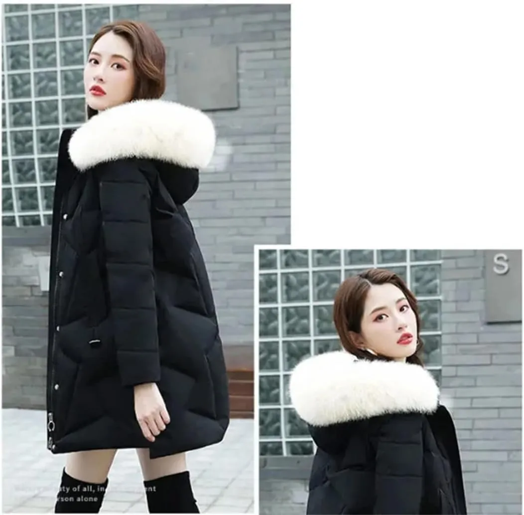 Women Winter Mid Long Loose Hooded Cotton Padded Coat Thicken Warm Outwear Parkas