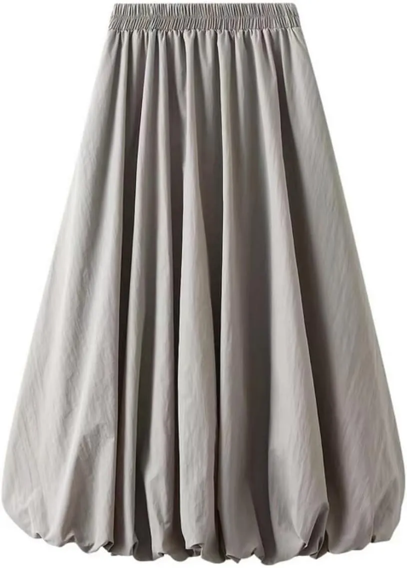 Women Y2K Bubble Long Skirt A Line Elastic Waist Pleated Balloon Solid Color Midi Dress Casual Loose Puffy Maxi Skirts