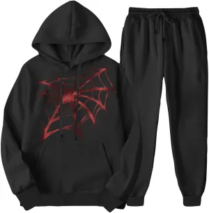 Women Y2k Sweatsuits Spider Web Hoodies Vintage Oversized Long Sleeve Sweatshirt and Pant Teen Girls Cute Streetwear