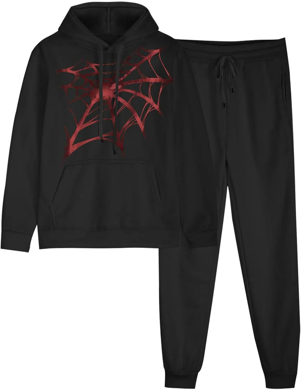 Women Y2k Sweatsuits Spider Web Hoodies Vintage Oversized Long Sleeve Sweatshirt and Pant Teen Girls Cute Streetwear