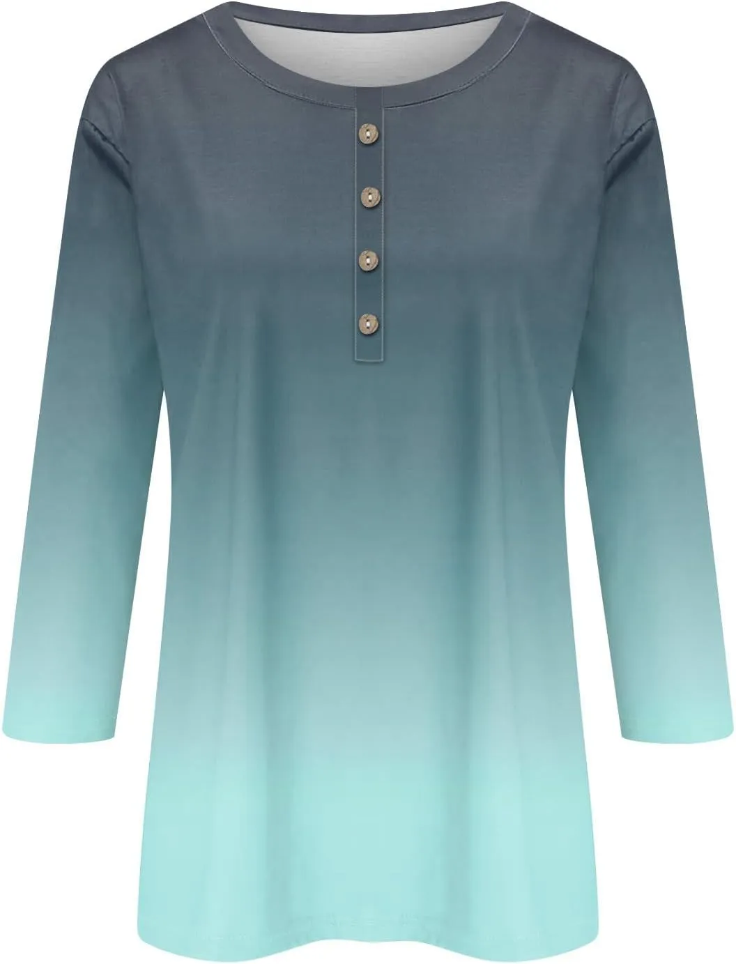 Womens 3/4 Length Sleeve Tops Casual Henley Summer Shirts Loose Fit Three Quarter Length Sleeve Blouses