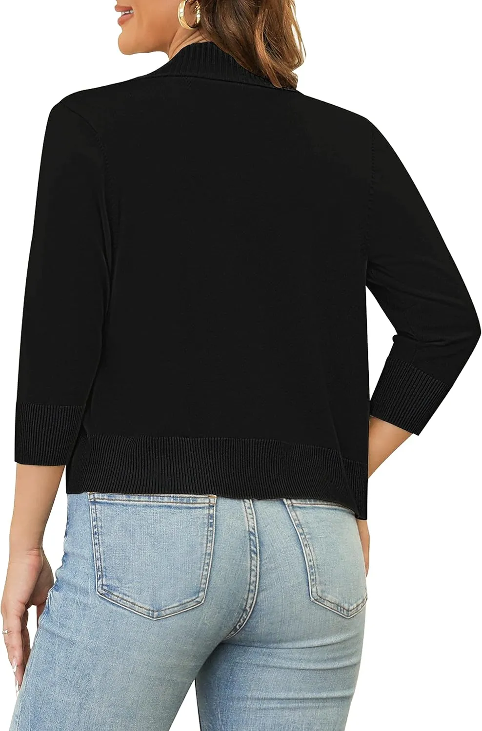 Women's 3/4 Sleeve Cropped Cardigan Sweaters Open Front Bolero Short Shrugs S-XL