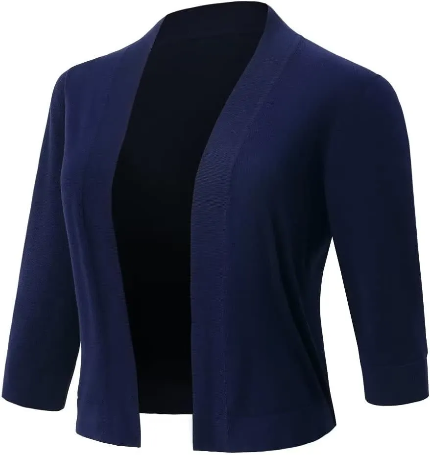 Women's 3/4 Sleeve Shrugs Sweaters Casual Lightweight Open Front Knitted Cardigans
