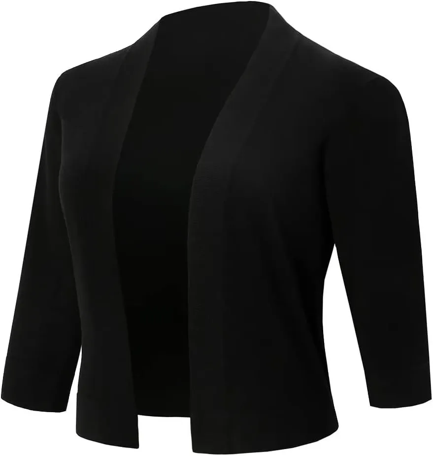 Women's 3/4 Sleeve Shrugs Sweaters Casual Lightweight Open Front Knitted Cardigans