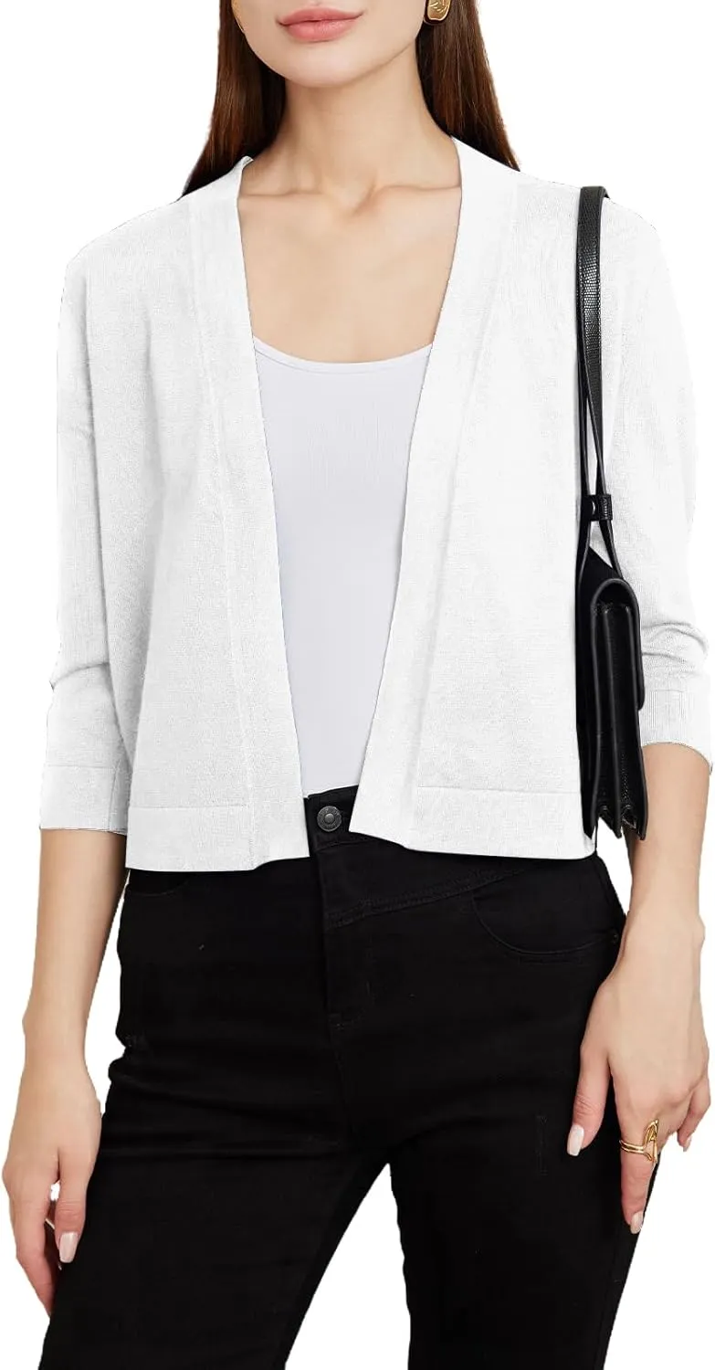Women's 3/4 Sleeve Shrugs Sweaters Casual Lightweight Open Front Knitted Cardigans