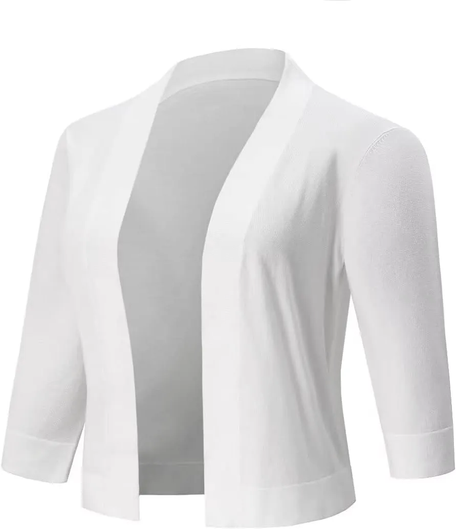 Women's 3/4 Sleeve Shrugs Sweaters Casual Lightweight Open Front Knitted Cardigans