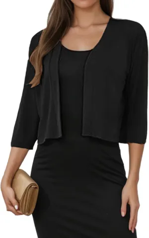 Women's 3/4 Sleeve Shrugs Sweaters Casual Lightweight Open Front Knitted Cardigans