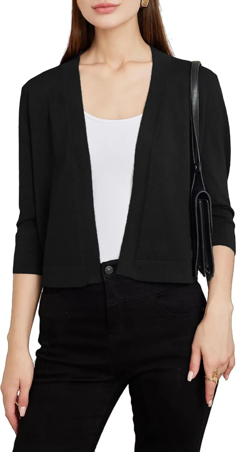 Women's 3/4 Sleeve Shrugs Sweaters Casual Lightweight Open Front Knitted Cardigans