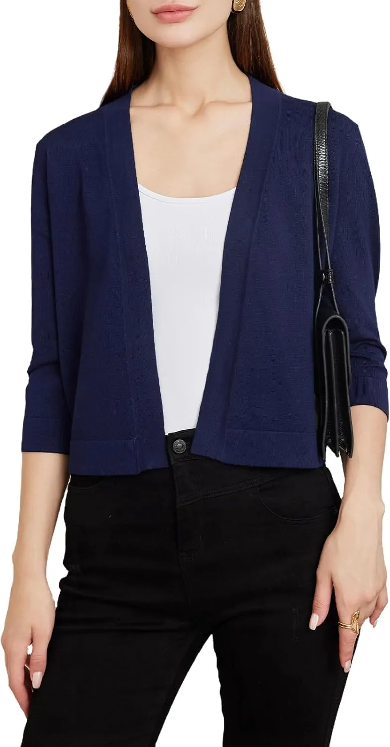 Women's 3/4 Sleeve Shrugs Sweaters Casual Lightweight Open Front Knitted Cardigans