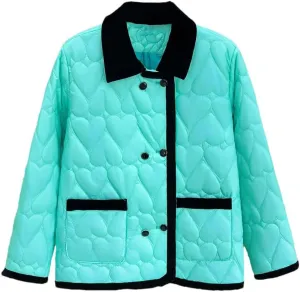 Women's Autumn Winter Fashion Contrast Color Cotton-Padded Coat Warm Heart Shaped Parkas