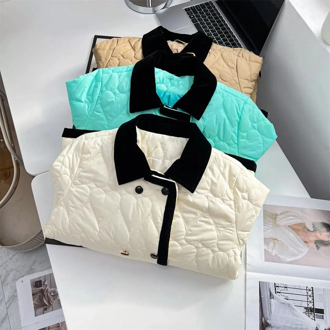 Women's Autumn Winter Fashion Contrast Color Cotton-Padded Coat Warm Heart Shaped Parkas