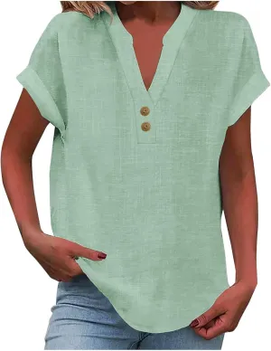 Womens Button Down Shirts Short Sleeve Cotton Gauze Tops Summer Beach Linen Shirt Dresses Blouses Oversized Coverups