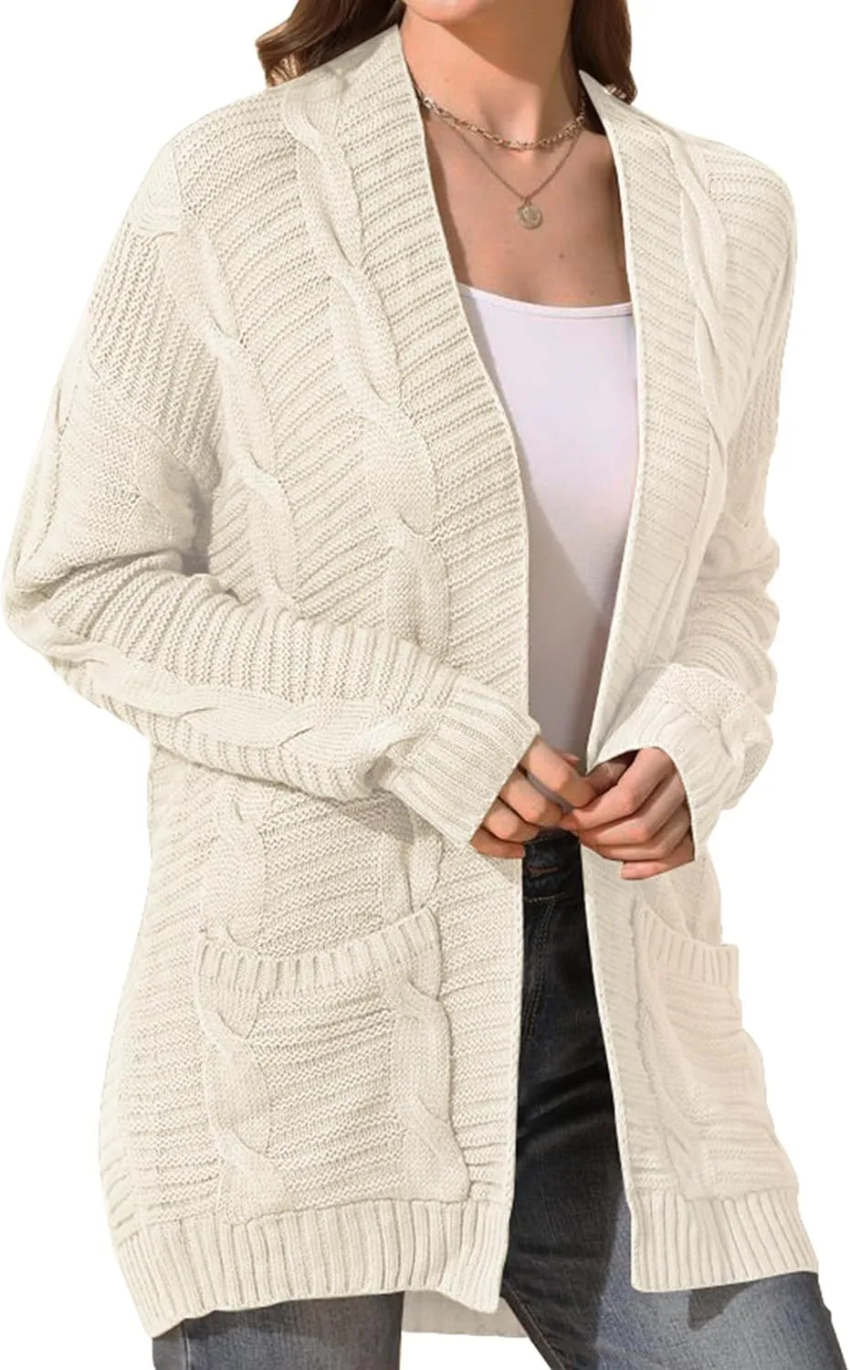 Womens Cardigan Sweaters Long Sleeve Knit Open Front Outwear Chunky Sweater with Pockets