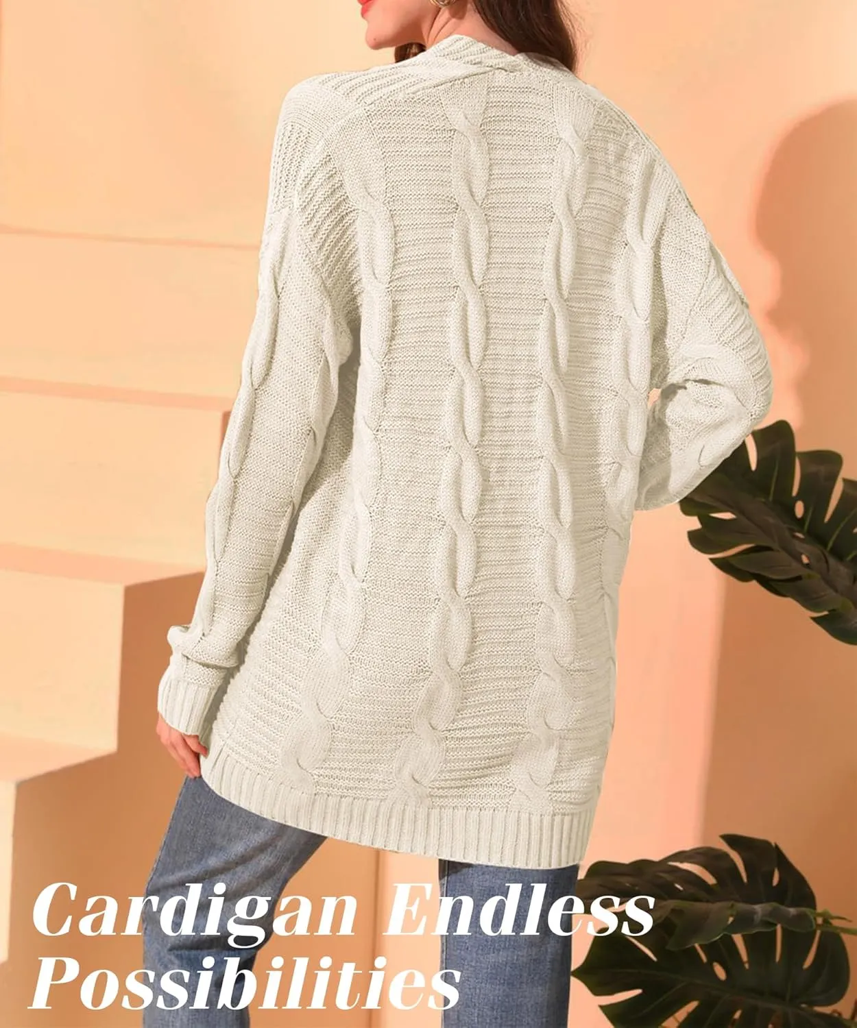 Womens Cardigan Sweaters Long Sleeve Knit Open Front Outwear Chunky Sweater with Pockets