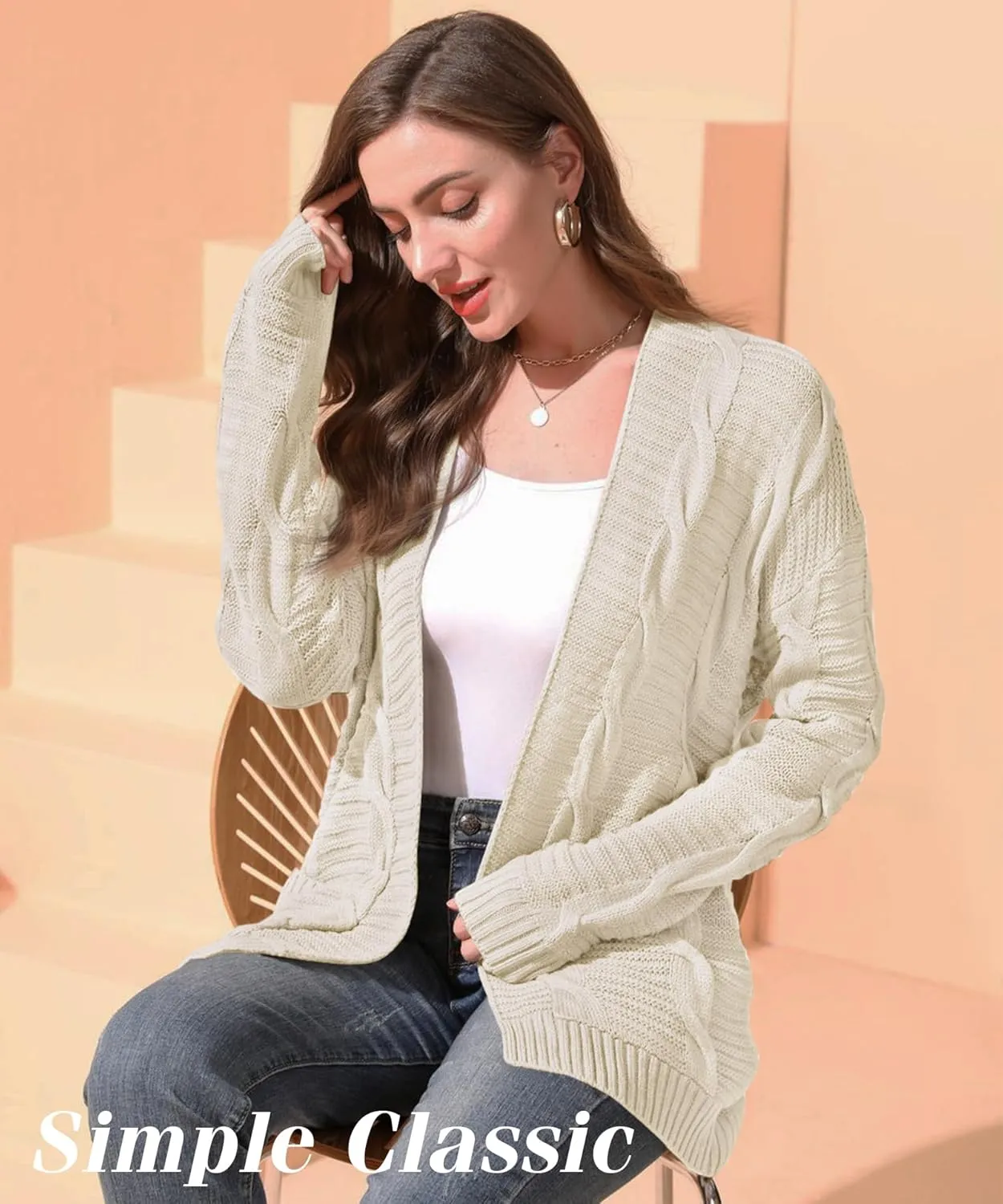 Womens Cardigan Sweaters Long Sleeve Knit Open Front Outwear Chunky Sweater with Pockets