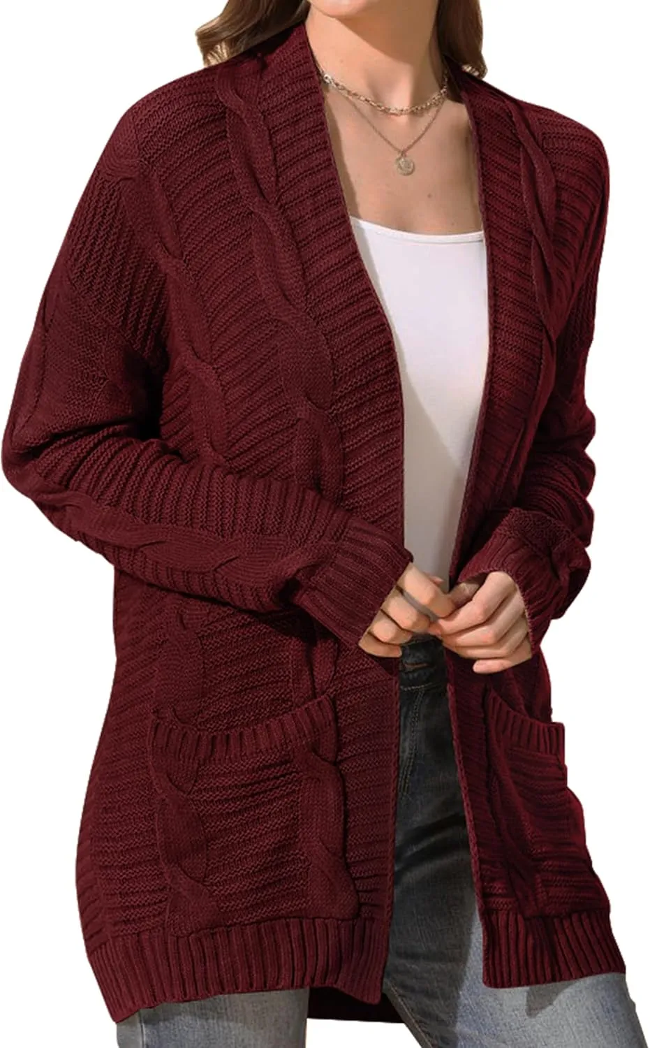 Womens Cardigan Sweaters Long Sleeve Knit Open Front Outwear Chunky Sweater with Pockets