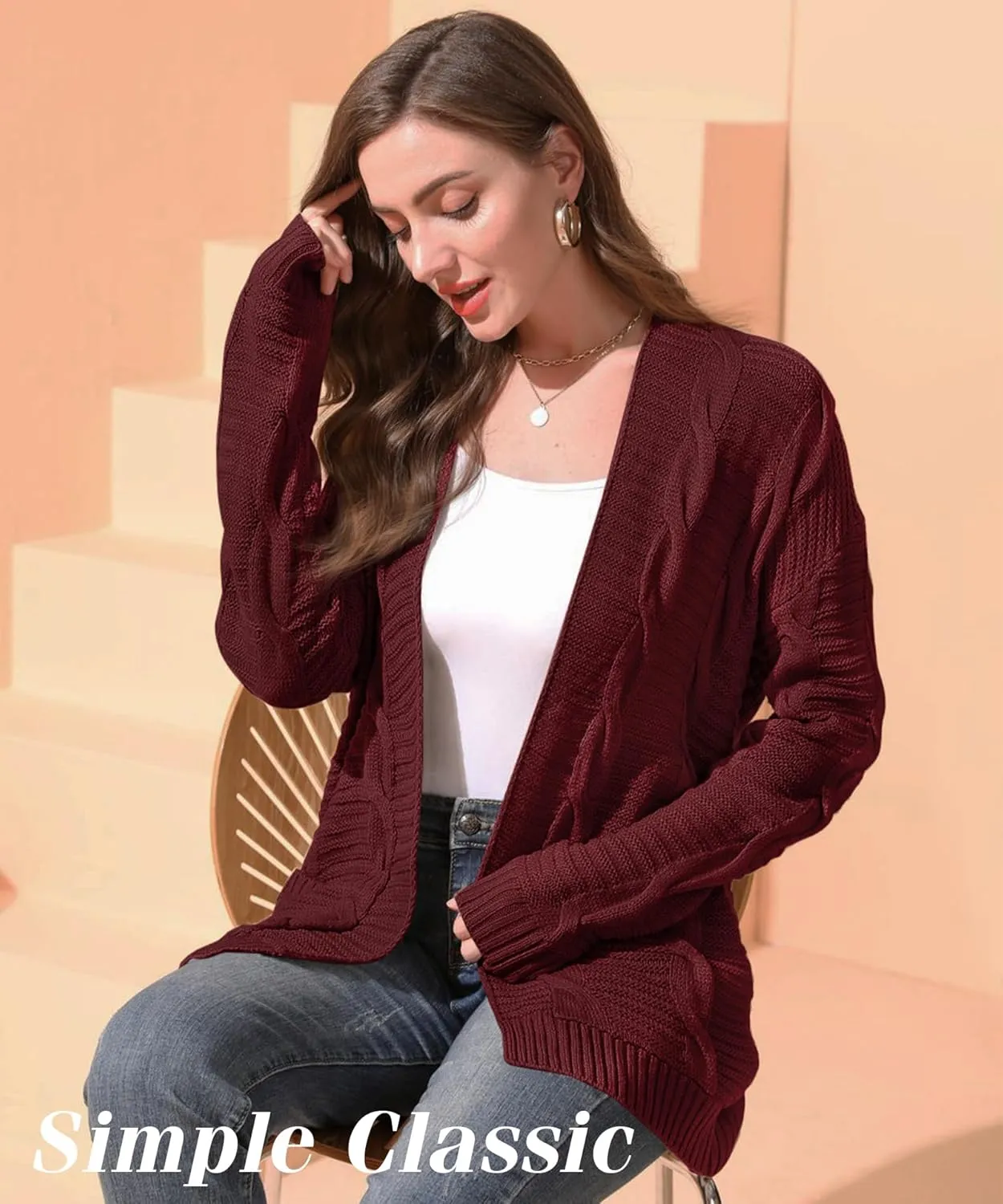 Womens Cardigan Sweaters Long Sleeve Knit Open Front Outwear Chunky Sweater with Pockets
