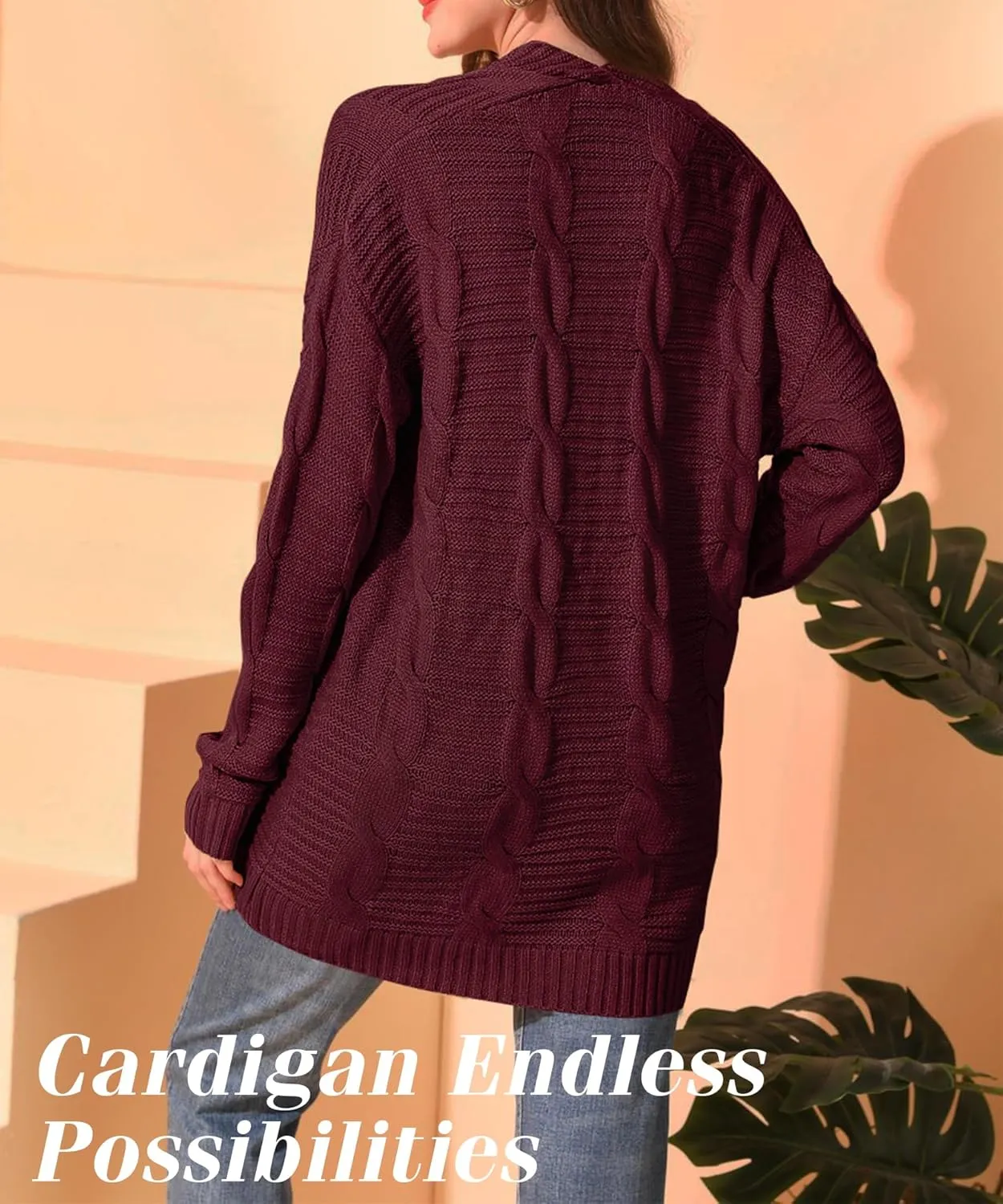 Womens Cardigan Sweaters Long Sleeve Knit Open Front Outwear Chunky Sweater with Pockets