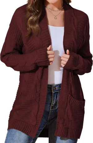 Womens Cardigan Sweaters Long Sleeve Knit Open Front Outwear Chunky Sweater with Pockets