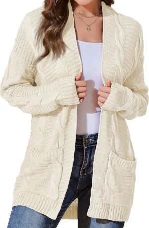 Womens Cardigan Sweaters Long Sleeve Knit Open Front Outwear Chunky Sweater with Pockets