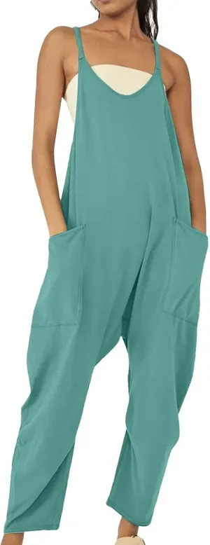 Women's Casual Loose Fit Jumpsuit Pocket Overalls for Daily Wear Adjustable Belt Outfits for Commuting Trending Style