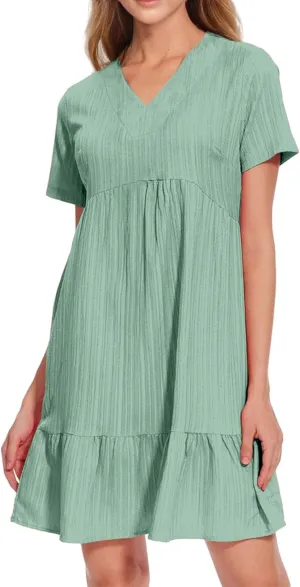 Womens Casual Summer Dresses Flowy Sleeveless Midi Dress Beach Vacation Sundress Ruffle Swing Dress V Neck Comfy