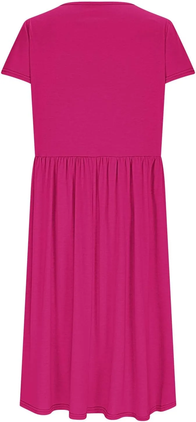 Women's Casual Summer Maxi Dress Spring Petal Short Sleeve Tshirt Dress with Pockets A Line Vacation Beach Sundress