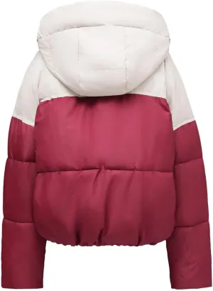 Women's Contrast Long Sleeve Parkas Coats Vintage Hooded Zipper Button Cotton-Padded Jacket