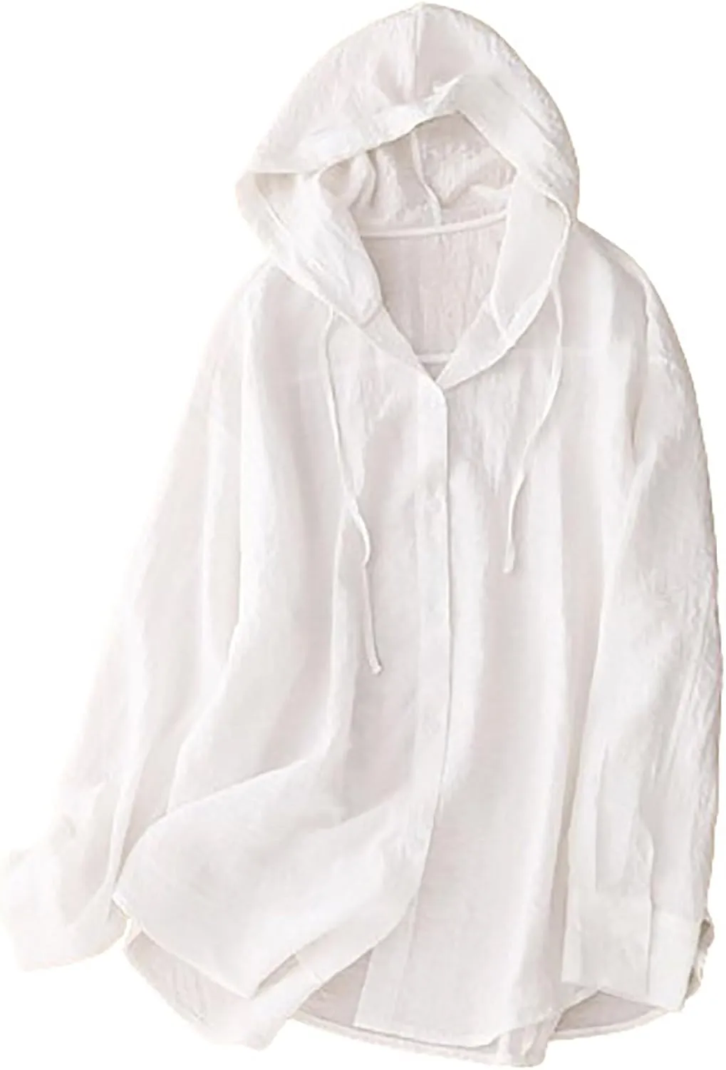 Womens Cotton Linen Hoodie Tops UPF 50  Sun Protection Shirts Long Sleeve Button Down Beach Shirt Blouses Cover up
