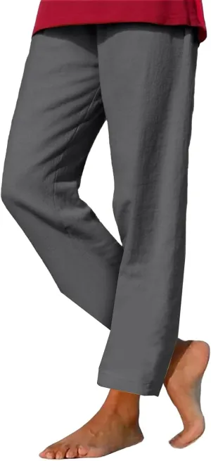 Womens Cotton Linen Straight Leg Pants Elastic Drawstring Casual Trousers with Pockets Summer Beach Loose Lounge Pant
