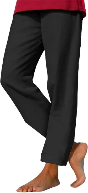 Womens Cotton Linen Straight Leg Pants Elastic Drawstring Casual Trousers with Pockets Summer Beach Loose Lounge Pant