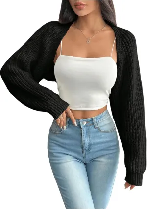 Women's Cropped Cardigan Sweaters Long Sleeve Bolero Shrug Open Front Cardigans for Women Trendy