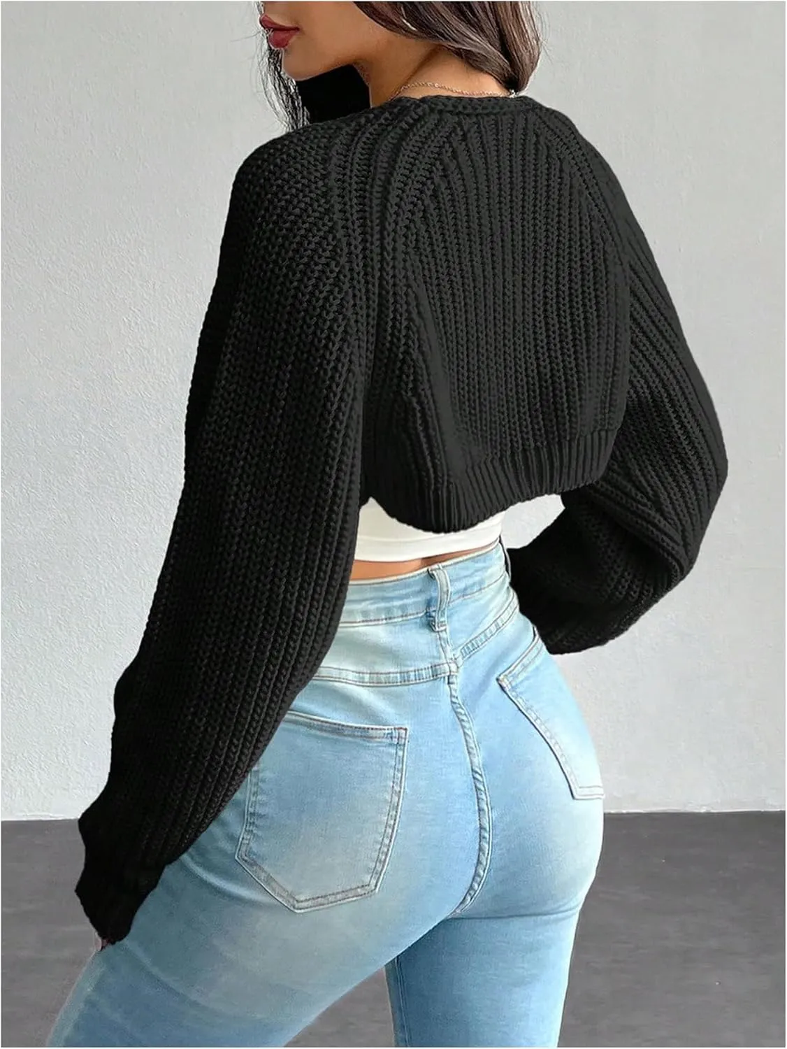 Women's Cropped Cardigan Sweaters Long Sleeve Bolero Shrug Open Front Cardigans for Women Trendy