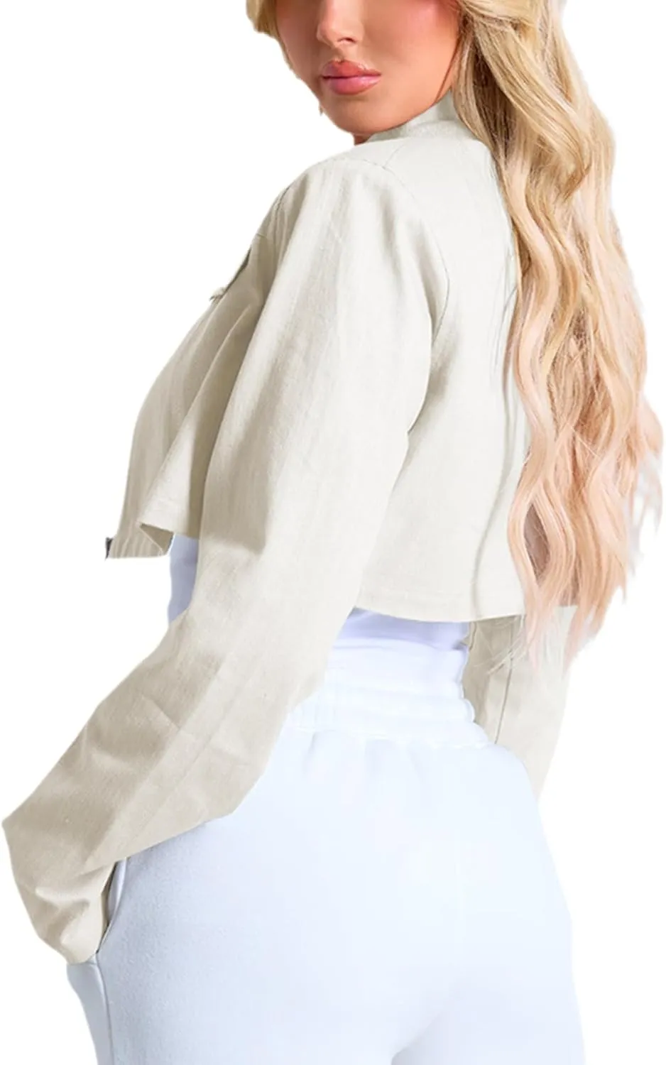 Women's Cropped Jacket Casual Zip Up Long Sleeve Lapel Crop Tops Jackets Coat