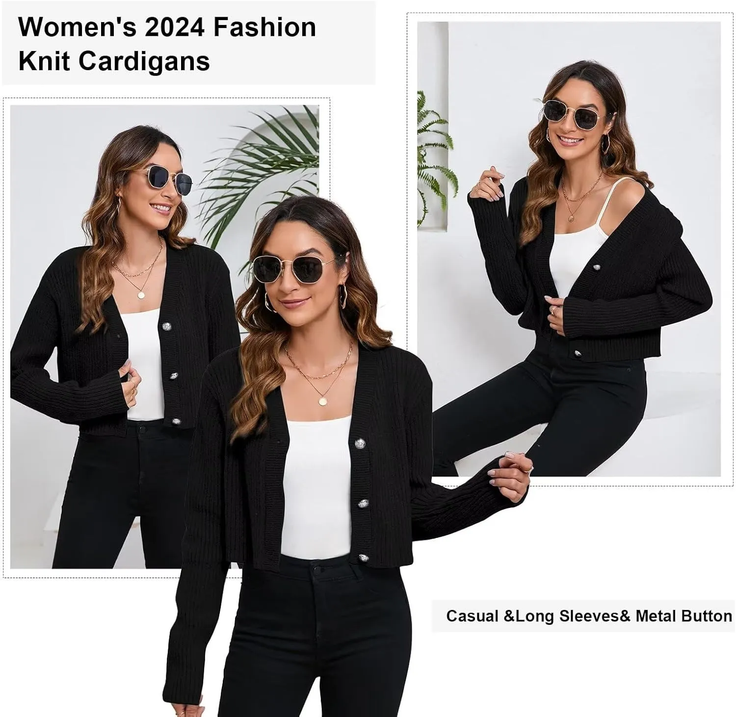 Women's Fall Cropped Cardigan Sweaters V Neck Long Sleeve Open Front Button Down Knit Sweater Tops Outerwear Coats.