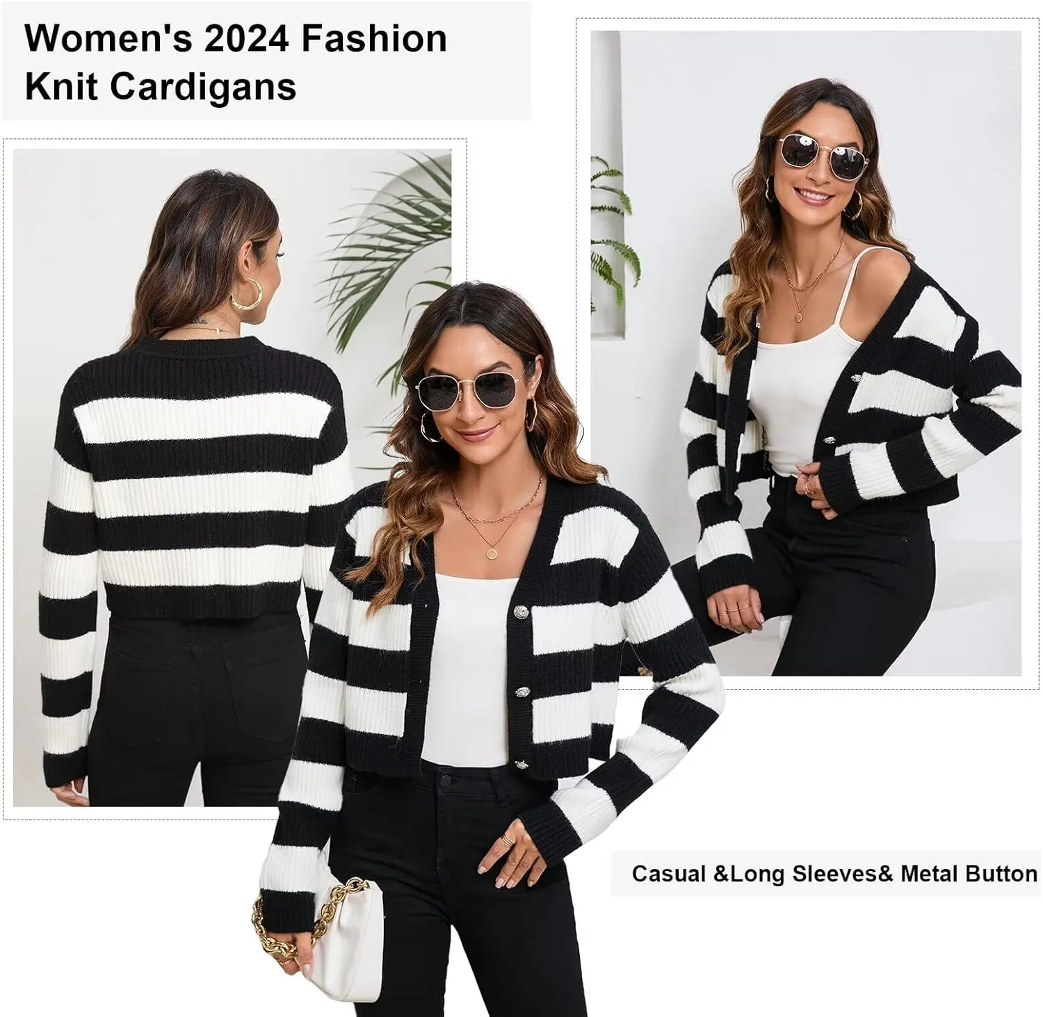 Women's Fall Cropped Cardigan Sweaters V Neck Long Sleeve Open Front Button Down Knit Sweater Tops Outerwear Coats.
