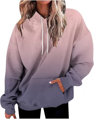 Womens Fall Fashion 2024 Trendy Oversized Hoodie Sweatshirts Gradient Color Casual Drawstring Hoodies Pullover