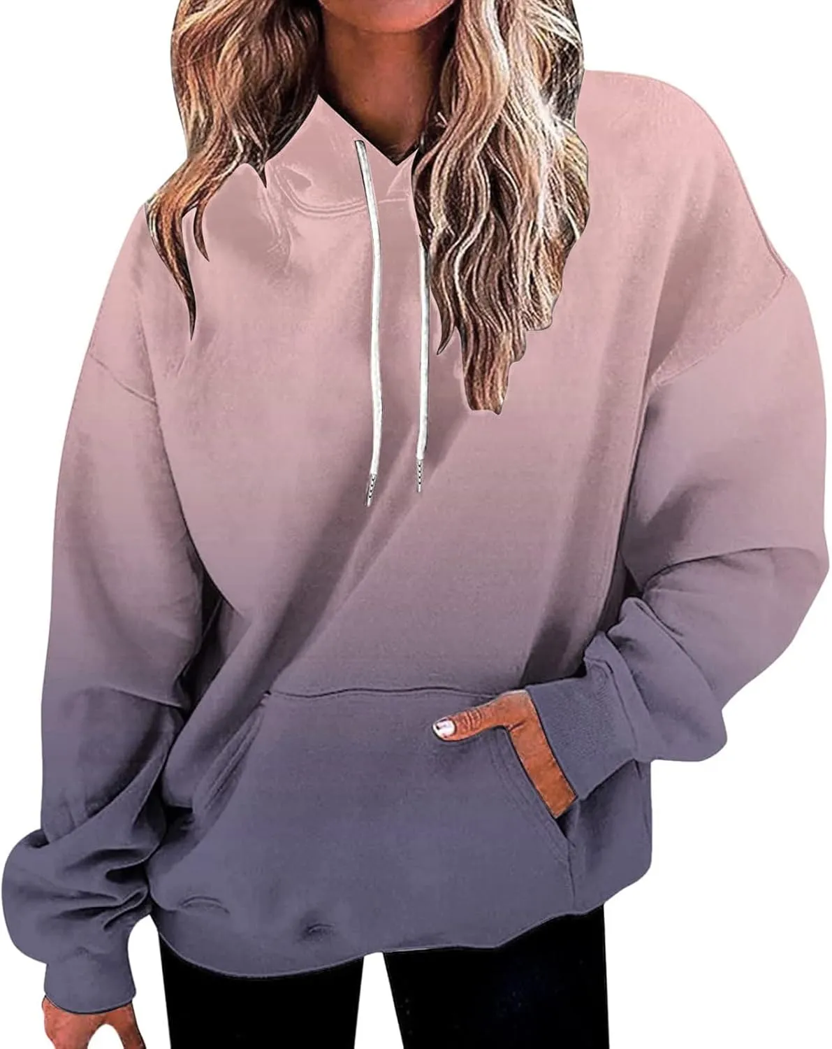 Womens Fall Fashion 2024 Trendy Oversized Hoodie Sweatshirts Gradient Color Casual Drawstring Hoodies Pullover