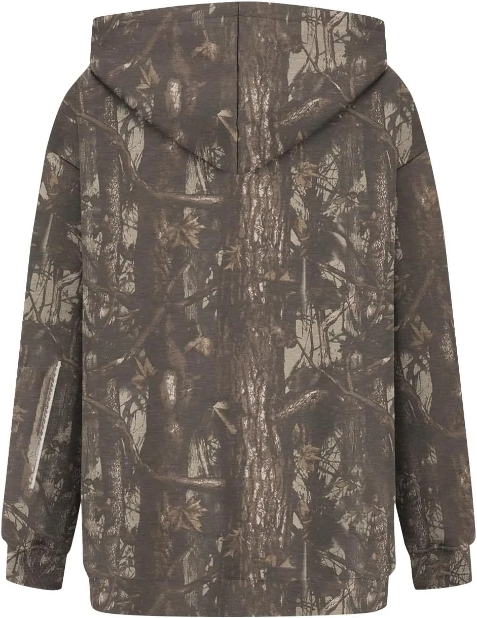 Women's Fall Outfits Camo Hoodie Maple-Leaf Print Vintage Sweatshirt Fleece Hooded Sweatshirt with Pockets