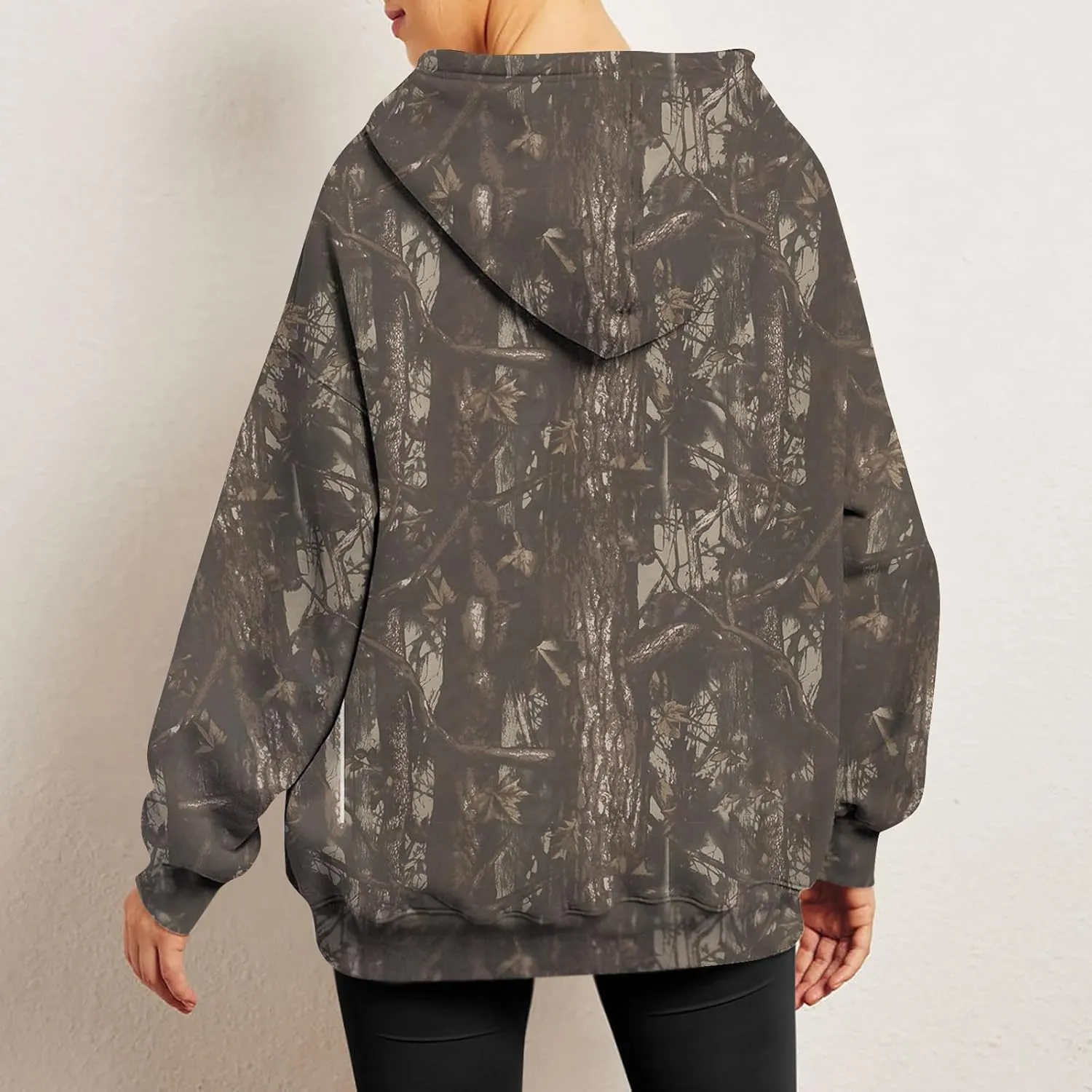 Women's Fall Outfits Camo Hoodie Maple-Leaf Print Vintage Sweatshirt Fleece Hooded Sweatshirt with Pockets